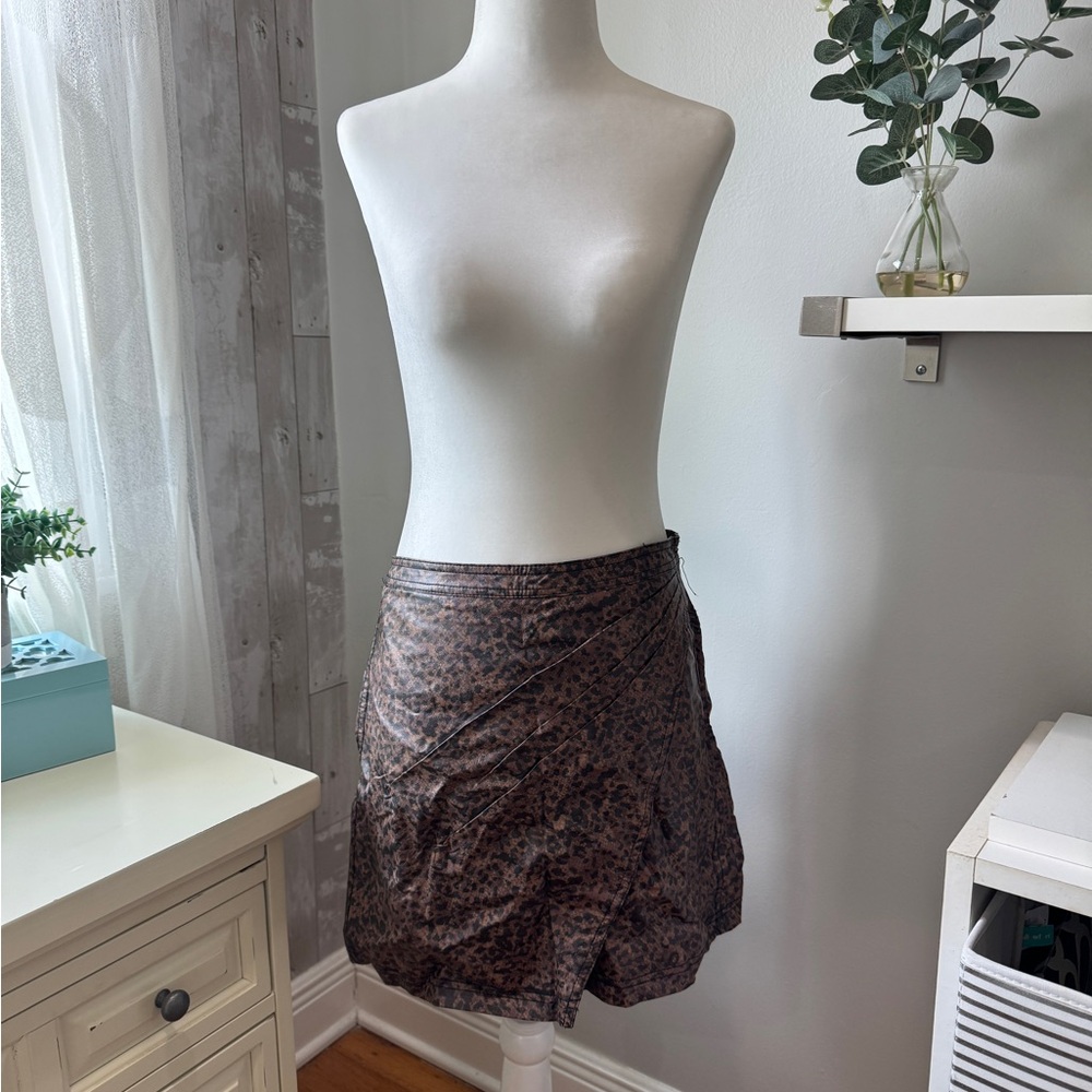 Free People Faux leather brown and black leopard print wrap skirt